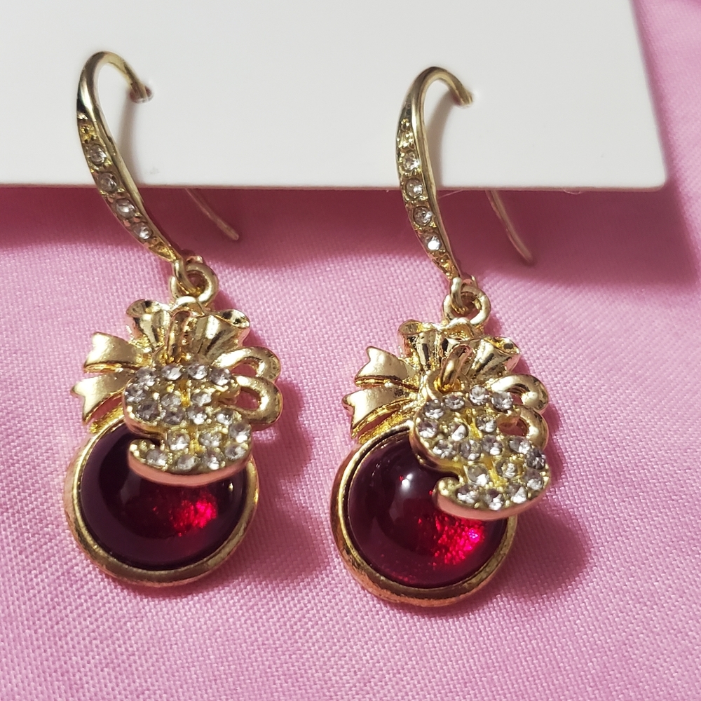 ❤Betsey Johnson Rare Alloy Rhinestone Red Flower Drop with the letter S